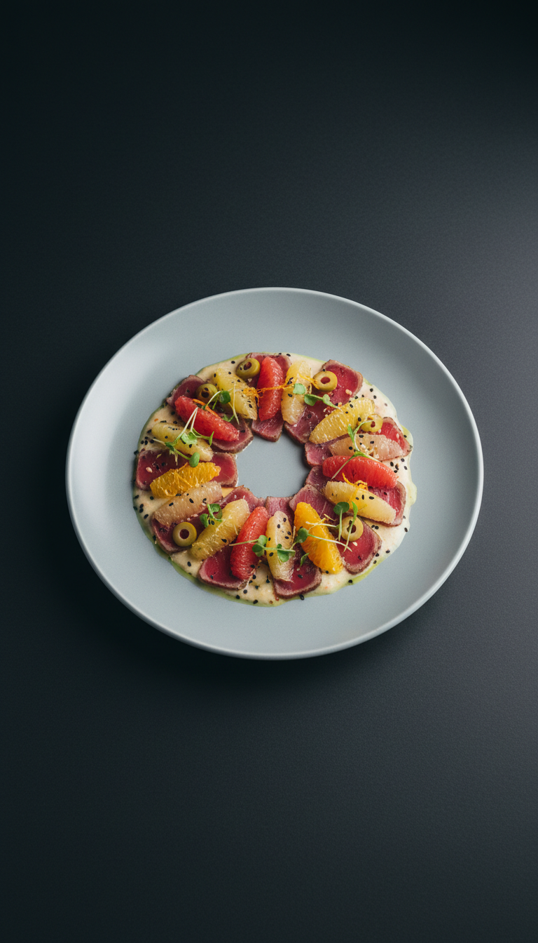 Miso-Zitrus-Thunfisch-Crudo mit Oliven