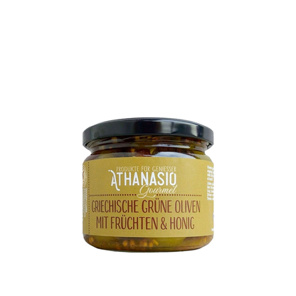 Elearte Athanasio Griechische Grüne Oliven mit Früchten & Honig 300g